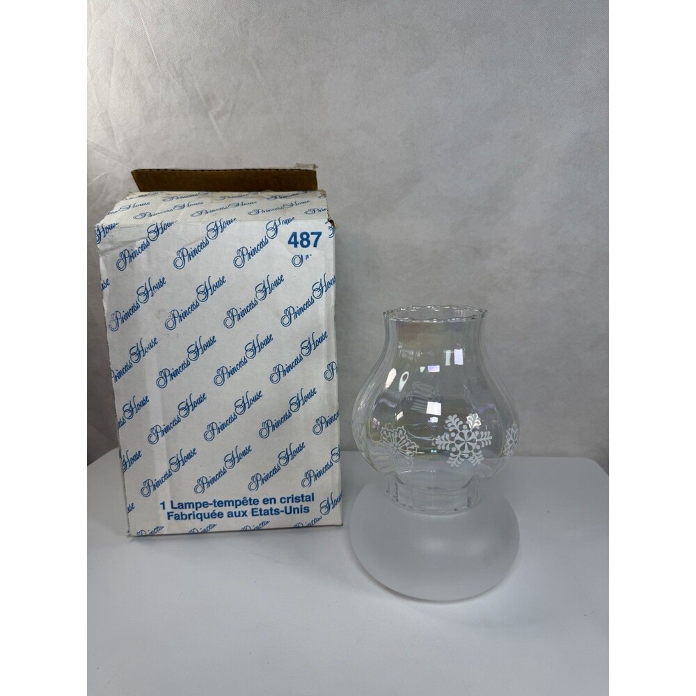 Vintage Princess House 487 Crystal Snowflake Hurricane Lamp Chimney Shade & Box